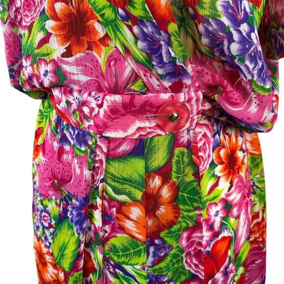 Vintage Leslie Fay‎ Womens Midi Wrap Dress Red Floral Short Sleeve Size 12 - Picture 4 of 7